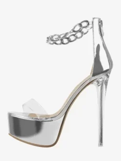 Sexy Heel Sandals Gold Platform Open Toe Stiletto Heel Ankle Strap Sandals