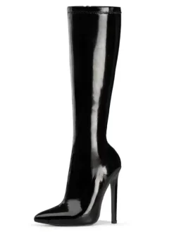 Sexy High Heel Boots Pointed Toe Sequins Stiletto Heel Rave Club Black Thigh High Boots