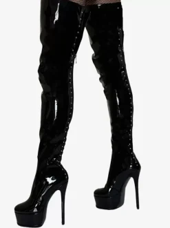 Sexy High Heel Boots Round Toe Zipper Stiletto Heel Street Wear PU Black Thigh High Boots Over The Knee Boots
