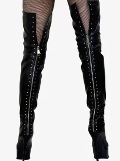 Sexy High Heel Boots Round Toe Zipper Stiletto Heel Street Wear PU Black Thigh High Boots Over The Knee Boots