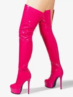 Sexy High Heel Boots Round Toe Zipper Stiletto Heel Street Wear PU Black Thigh High Boots Over The Knee Boots