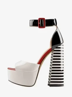 Sexy High Heel Sandals Platform Open Toe Buckle Detail Ankle Strap Block Heel Sandals
