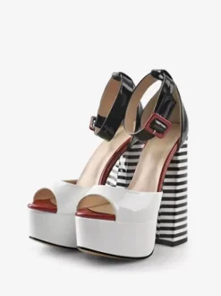 Sexy High Heel Sandals Platform Open Toe Buckle Detail Ankle Strap Block Heel Sandals