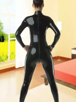 Sexy Latex Catwoman Catsuit Black Back Zipper Costume Gimp Suit