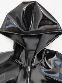 Sexy Latex Dress Zipper Elastic Uniform Playwear Bodycon Long Sleeve With Cap Midi Sexy Clubwear