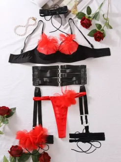 Sexy Lingerie 5-Piece Black Adult's Bra & Panty Sets