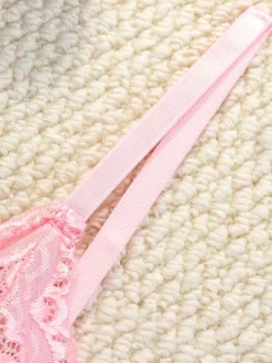 Sexy Lingerie 2-Piece Floral Print Sheer Buttons Pink Bra Panty Sets