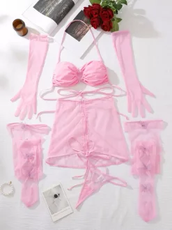 Sexy Lingerie 5-Piece Pink Adult's Bra & Panty Sets