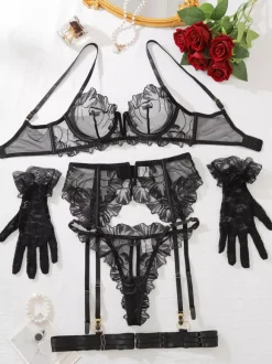 Sexy Lingerie Red 5-Piece Adult's Bra & Panty Sets