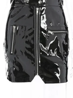 Sexy Mini Skirt PU Leather Like Zipper Short Bodycon Skirt With Pockets