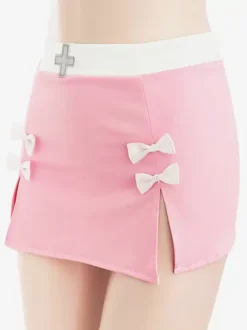 Sexy Nurse Costume Halloween Pink Women's Polyester Set T-back Headwear