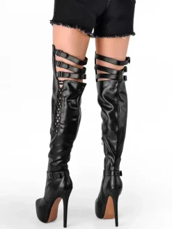 Sexy Over The Knee Boots Platform Cut Out Buckle Detail High Heel Thigh High Boots Plus Size