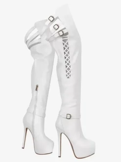 Sexy Over The Knee Boots Platform Cut Out Buckle Detail High Heel Thigh High Boots Plus Size