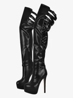 Sexy Over The Knee Boots Platform Cut Out Buckle Detail High Heel Thigh High Boots Plus Size