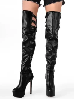Sexy Over The Knee Boots Platform Cut Out Buckle Detail High Heel Thigh High Boots Plus Size