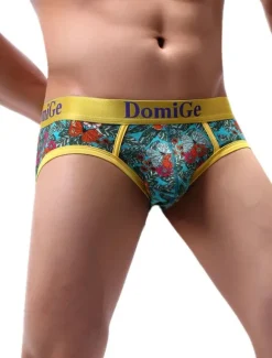 Sexy Panties For Men Yellow Printed Rayon Tanga Men's Lingerie