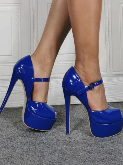 Sexy Sandals For Plus Size Royal Blue Patent PU Upper 1.6