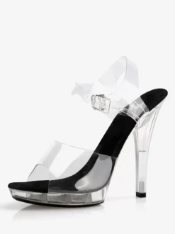 Sexy Sandals For Woman Transparent PVC Upper Peep Toe 0.8" Buckle 5.1" Sexy Shoes