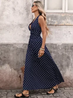 Sexy V Neck Polka Dot Maxi Dress With Halter Design Ideal For Vacation Street Style