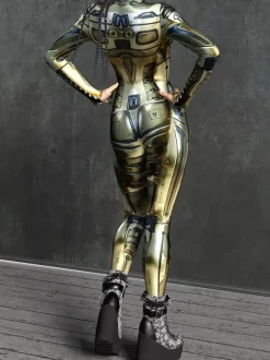 Sexy Womens Bodysuit Cyberpunk Optical Illusion Robot Print Metallic Zentai Costumes