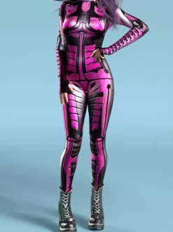 Sexy Womens Bodysuit Cyberpunk Optical Illusion Robot Print Metallic Zentai Costumes