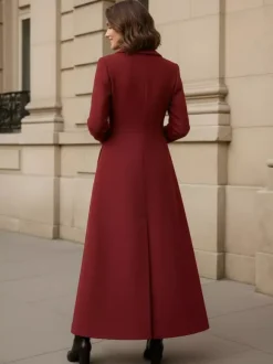 Shawl Collar Full-Length Woolen Coat With A-Line And V-Neck For Women 2026