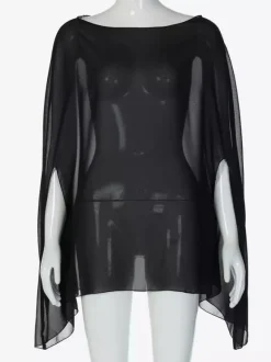 Sheer Chiffon Batwing Sleeve Cape Beach Cover Up