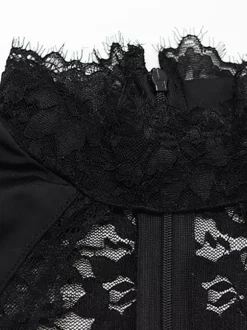 Sheer Lace Cut Out Bodycon Dress For Women - Black Gothic Chic Ruched Mini Sheath Dress - Summer Night Out Party 2026