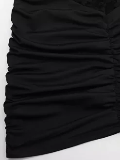 Sheer Lace Cut Out Bodycon Dress For Women - Black Gothic Chic Ruched Mini Sheath Dress - Summer Night Out Party 2026