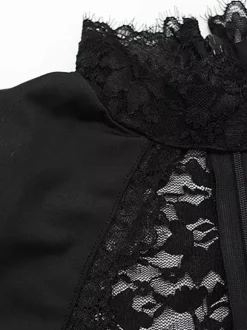 Sheer Lace Cut Out Bodycon Dress For Women - Black Gothic Chic Ruched Mini Sheath Dress - Summer Night Out Party 2026