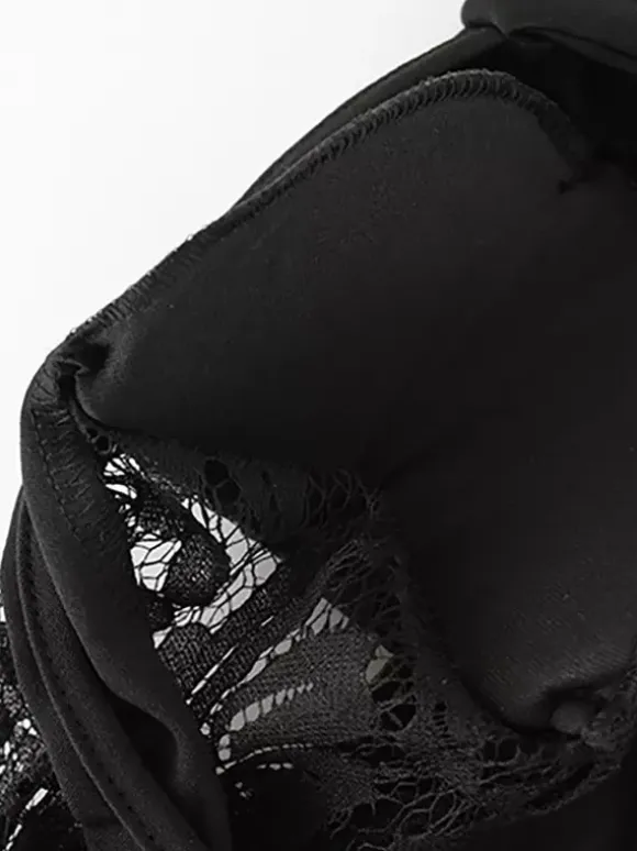 Sheer Lace Patchwork Mini Dress For Women - Bodycon High Neck Padded Shoulder Gown - Spring Night Out Party Clubwear 2026
