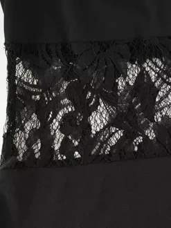 Sheer Lace Patchwork Mini Dress For Women - Bodycon High Neck Padded Shoulder Gown - Spring Night Out Party Clubwear 2026