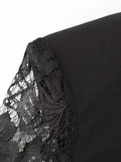 Sheer Lace Patchwork Mini Dress For Women - Bodycon High Neck Padded Shoulder Gown - Spring Night Out Party Clubwear 2026
