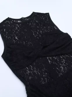 Sheer Floral Lace Maxi Dress For Women - Black Gothic Sleeveless Bodycon Gown - Summer Night Party Clubwear 2026