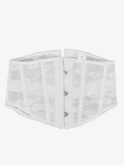 Sheer Floral Lace Short Waist Trainer Corset Front Hook Back Lace Up
