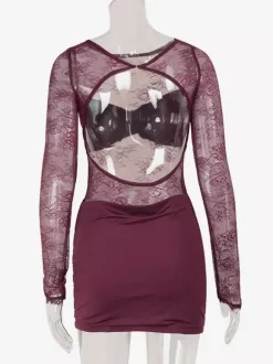 Sheer Lace Ruched Mini Dress For Women - Sexy Cut Out Open Back Bodycon Gown - Summer Night Out Club Party 2026