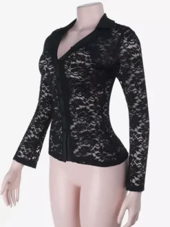 Sheer Lace Women's Lace Shirt - Gothic V-Neck Button Up Slim Shirt Cardigan - Spring Night Out Top 2026