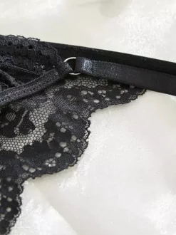Sheer Lingerie See Through Lace Up Yellow Lace 2-Piece Bra Panty Sets