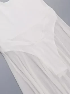 Sheer Maxi Dress For Women - Sexy V-neck Mesh Patchwork Bodysuit Flowy Gown - Summer Beach Club 2026