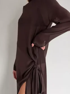 Sheer Mesh Long Sleeve Side Tie Slit Maxi Dress Cover-up For Women 2026