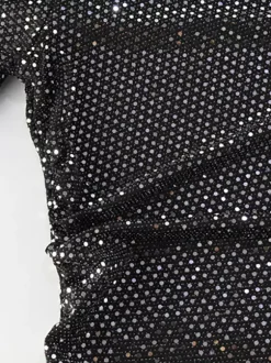 Shimmery Sequin Ruched Maxi Dress For Women - Black Boat Neck Long Sleeve Bodycon Gown - Spring Gala Party 2026