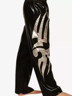 Shiny Black Silver Metallic Wrestling Pants For Men