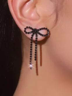 Shiny Bow Rhinestone Earrings For Women 2026