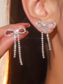 Shiny Bow Rhinestone Earrings For Women 2026