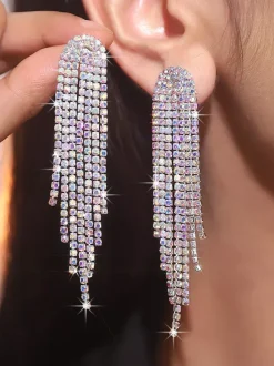 Shiny Long Tassel Rhinestone Earrings For Women 2026