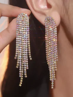 Shiny Long Tassel Rhinestone Earrings For Women 2026