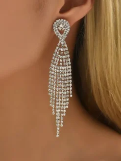 Shiny Rhinestone Tassel Earrings For Women 2026