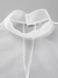 Shirt For Women White Stand Collar Clothes Chic Buttons Long Sleeves Tops