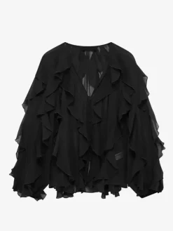 Shirt For Women Burgundy V-Neck Clothes Casual Buttons Ruffles Long Sleeves Tops