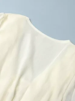 Shirt For Women White Ruffles V-Neck Elegant Long Sleeves Tops
